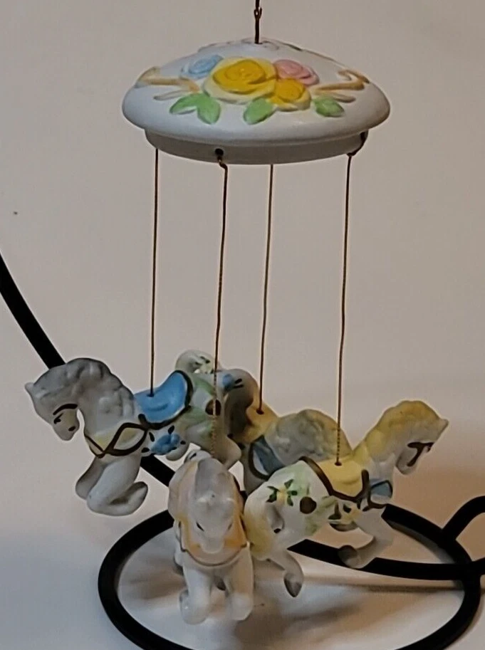 Wind Chimes Chadwick Carousel Horse Handpainted Porcelain Bisque Floral Vtg 1992 - Image 1 of 4