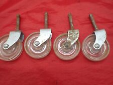 4 Vintage Clear Plastic Acrylic TV Tray Caster Wheels 2” dia. x 1/2" wide