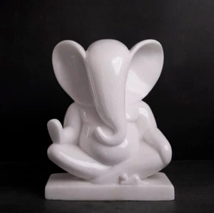 Modern 15cm White Marble Hand Carved Ganesha Statue, Ganpati Idol - Picture 1 of 4