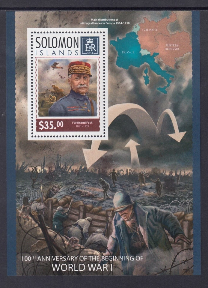 Islas Salomón: MUH Mini Hoja: 2014 $35 Primera Guerra Mundial Primera Guerra Mundial Aniversario Foto 1 de 1