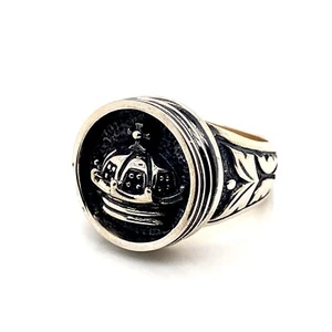 925 Sterling Silber oxidierter Saphir Krone Siegelring Gr. 9,5 schwarz - Bild 1 von 4