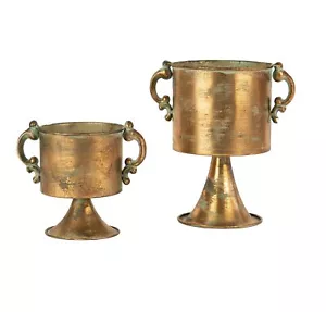 Set 2 Rustic Antique Copper Finish Metal Floral Urn Handles Container Vase - Picture 1 of 3