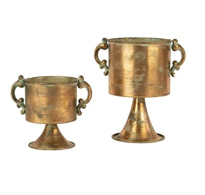 Set 2 Rustic Antique Copper Finish Metal Floral Urn Handles Container Vase - Image 1 of 3