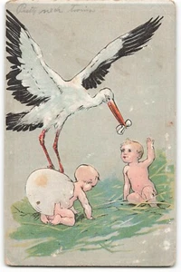 1909 Babies and Stork Embossed VTG Postcard SK1. - Picture 1 of 2