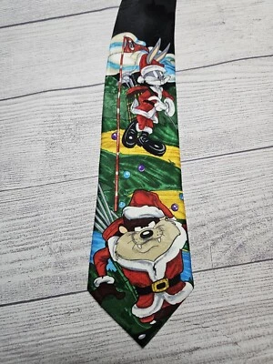 Corbata de Colección Looney Tunes TAZ & BUGS Para Hombre Seda Navidad 56" - 1993 - Santa Taz Foto 1 de 4