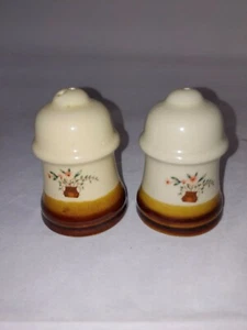 Ceramic Jar Salt And Pepper Shakers with flower pot & flowers design brown color - Picture 1 of 5