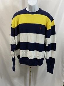 VTG Polo Ralph Lauren 100% Cotton Navy/Yellow/White Pullover Sweater X-large - Picture 1 of 4