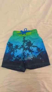 Distortion Shorts Kids Sz Small Green Blue Black Palm Trees Three Net Pockets - Picture 1 of 3