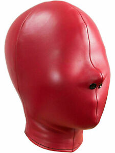 Real Leather red Color Headgear Hood Masquerade Cosplay Mask with Nose Holes