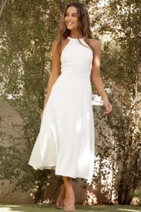 LULUS Summer Dream White Tie-Back Halter Midi Fairy Dress Size Small NWT - Picture 1 of 6