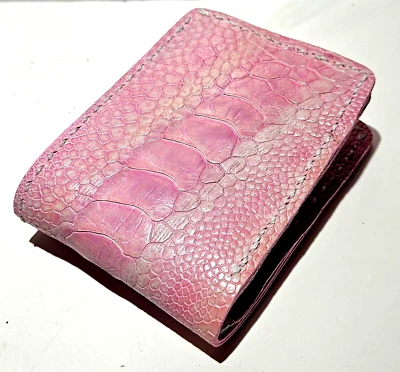 CARTERA PLEGABLE DOBLE CARA de cuero genuino de avestruz para mujer, rosa/blanco Foto 1 de 3