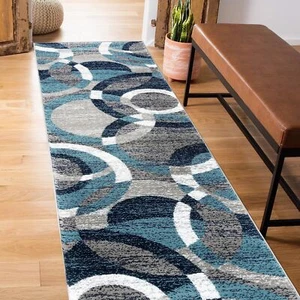 Rugshop Contemporary Modern Circles Abstract Runner Rug 2' x 7'2" Blue - Picture 1 of 6