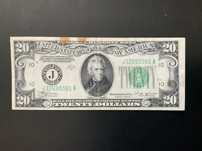 1934B $20 DOLLAR BILL J32695561A Federal Reserve Note Kansas City - Image 1 of 4