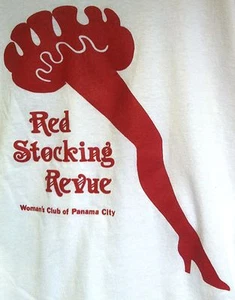 RED STOCKING REVUE THE WOMAN'S CLUB OF PANAMA CITY FLORIDA RARE VINTAGE XL SHIRT - Bild 1 von 3