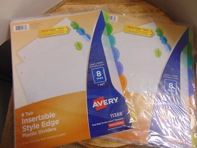 Avery 8 Tab Insertable Style Edge Plastic Dividers - LOT OF 2 Packages - NEW - Image 1 of 3
