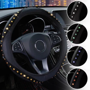 15''Car Steering Wheel Cover PU Leather Bling Rhinestones Protect Accessory Red - Picture 1 of 17