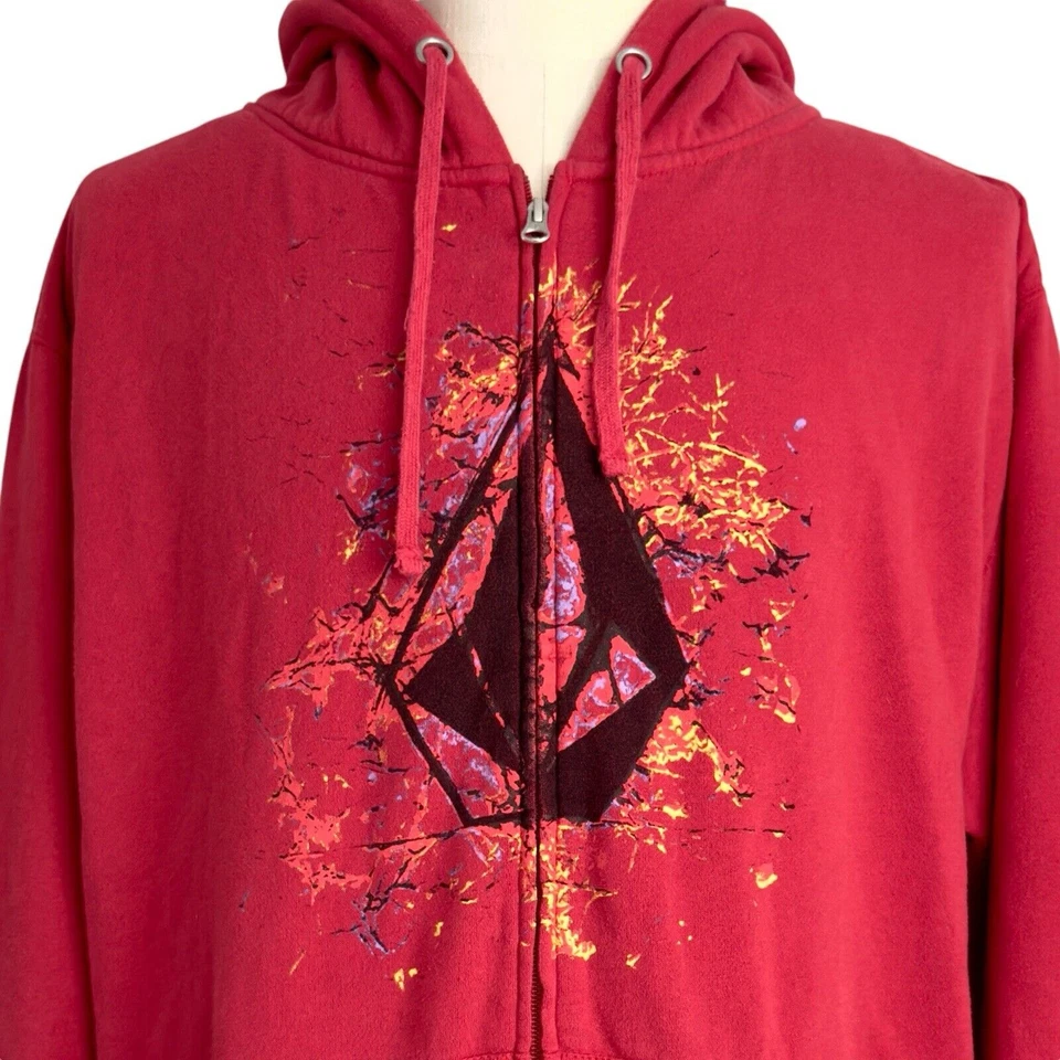 Vintage Volcom Hoodie Men’s XXL 2X Red Full Zip Y2K Skate Grunge Streetwear - Image 1 of 4