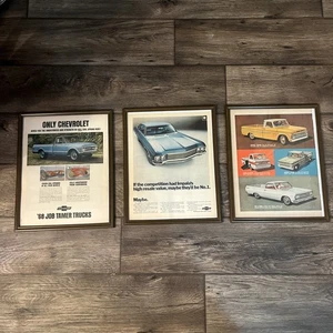 Menge 3 gerahmte Oldtimer Auto Werbung 1960er Chevrolet Shop Art Man Cave 12”x15” - Bild 1 von 4