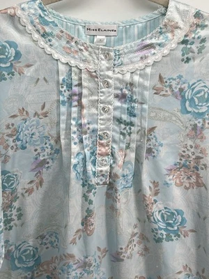 Camisón largo de satén cepillado Miss Elaine talla S floral L/S Grannycore Tradwife Foto 1 de 4