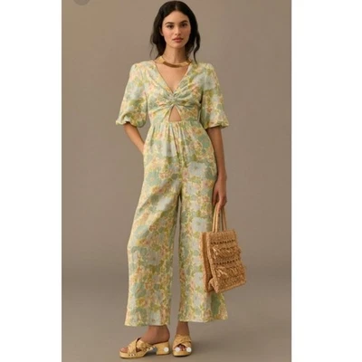 Nuevo con etiquetas Mono Anthropologie x Sancia The Aida Floral Pierna Ancha $239 MÁS 1X Verde Foto 1 de 4