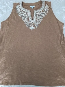 J. Jill besticktes T-Shirt Größe Large ärmellos Baumwolle Modal Boho Damen RN 97641 - Bild 1 von 8