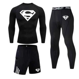Mens GYM Superman Compression Running Rashguard Base Layer shorts Leggings MMA - Picture 1 of 16