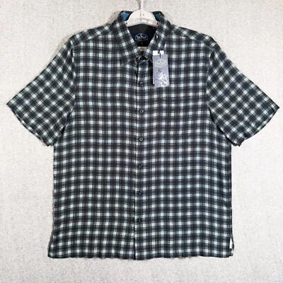 Nat Nast Shirt Men's Medium Button Up Plaid Black Check Hawaiian Camp New - Image 1 of 4
