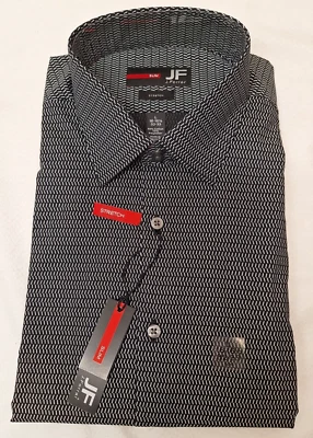 J. Ferrari Slim Stretch Size L Button Up Long Sleeve Black/White Geo Print Shirt - Image 1 of 3