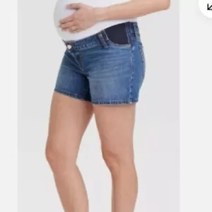 Isabel Maternity Shorts Blue Denim Stretch Side Panel 4 Inch Womens Size 2 - Picture 1 of 9