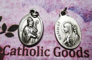 Saint Patrick & Saint Bridget  - Ox Italian Antique Silver Tone 1 inch Medal  - Picture 1 of 3