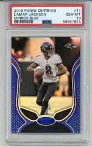 2019 PANINI CERTIFIED MIRROR BLUE #11 LAMAR JACKSON CARD RAVENS /50 PSA 10 POP 2 - Picture 1 of 2