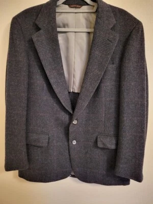 Cricketeer Men's 44 Navy Blue Plaid  Blazer 2 Button Pure Wool  Sports Jacket - Image 1 of 4