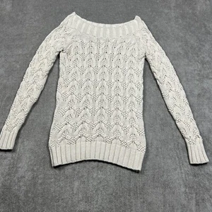 Suéter Vineyard Vines Mujer Pequeño Marfil Algodón Cable Tejido Fuera del Hombro - Imagen 1 de 10