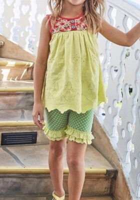 Size 4 NWT Cross Country Shortie Matilda Jane Green Polka Dots Ruffled Shorts - Image 1 of 3