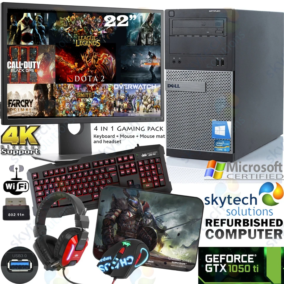 ULTRA FAST Gaming PC Bundle Intel Core i5 22" MONITOR 16GB GTX 1050TI WINDOWS 10 - Image 1 of 4