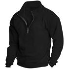 Mens Warm Fleece Sweatshirt Solid Color Stand Collar Pullover For Casual Style