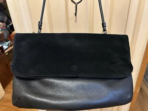Black Soft Leather Convertible Crossbody Bag Clutch Envelope Eileen Fisher 12” - Picture 1 of 18