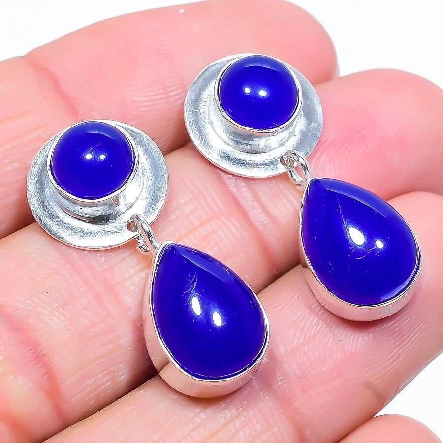 Piedra preciosa de ónix azul hecho a mano 925 joyería de plata esterlina pend... - Imagen 1 de 1