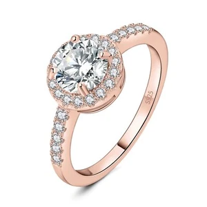 1.5ct Round Cut Cubic Zirconia Halo Engagement Rings for Women, 14K Rose Gold Pl - Picture 1 of 3