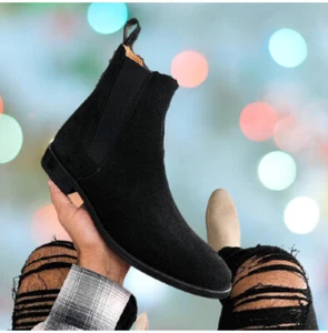 Men Handmade Black Suede Chelsea Ankle Boots, Formal Suede Boots - Picture 1 of 4