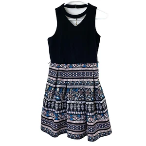 Knitworks Girls Fit and Flare Dress 16 Black White Blue Metallic Gold Butterfly - Picture 1 of 14