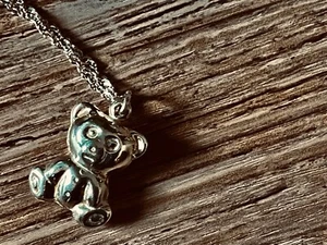 Vintage 925 Sterling Silver TeddyBear Pendant Necklace - Picture 1 of 12