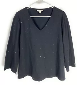 Suéter deportivo St. John negro mezcla algodón brillo para mujer cuello en V talla L - Imagen 1 de 3