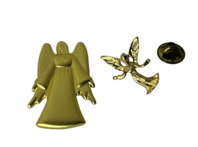 2 Angel Lapel Pins Gold Tone AGC 1-1/2” and 1” UnMarked Tie Tack Hat Pin - Image 1 of 4
