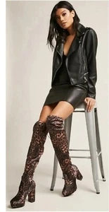 NIB Bamboo Over-The-Knee Velvet CHEETAH Platform Boots Size 9 - Picture 1 of 8