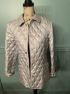 Burberry London Giacca Trapuntata Cappotto Argento Novacheck Fodera Small - Foto 1 di 14