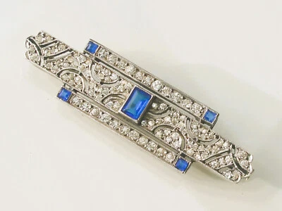 TRES BELLE BROCHE ANCIENNE 1930/40 D'EPOQUE ART DECO en ARGENT avec PIERRE BLEUE - Photo 1/4