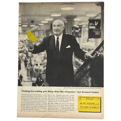 Anuncio impreso Western Union Telegram años 50 Bernard Gimbel Gimbels grandes almacenes Foto 1 de 4