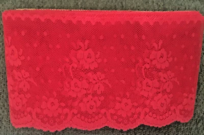 10 yardas vintage 4" ancho encaje ribete rojo escarlata hecho en ee. uu. Foto 1 de 4