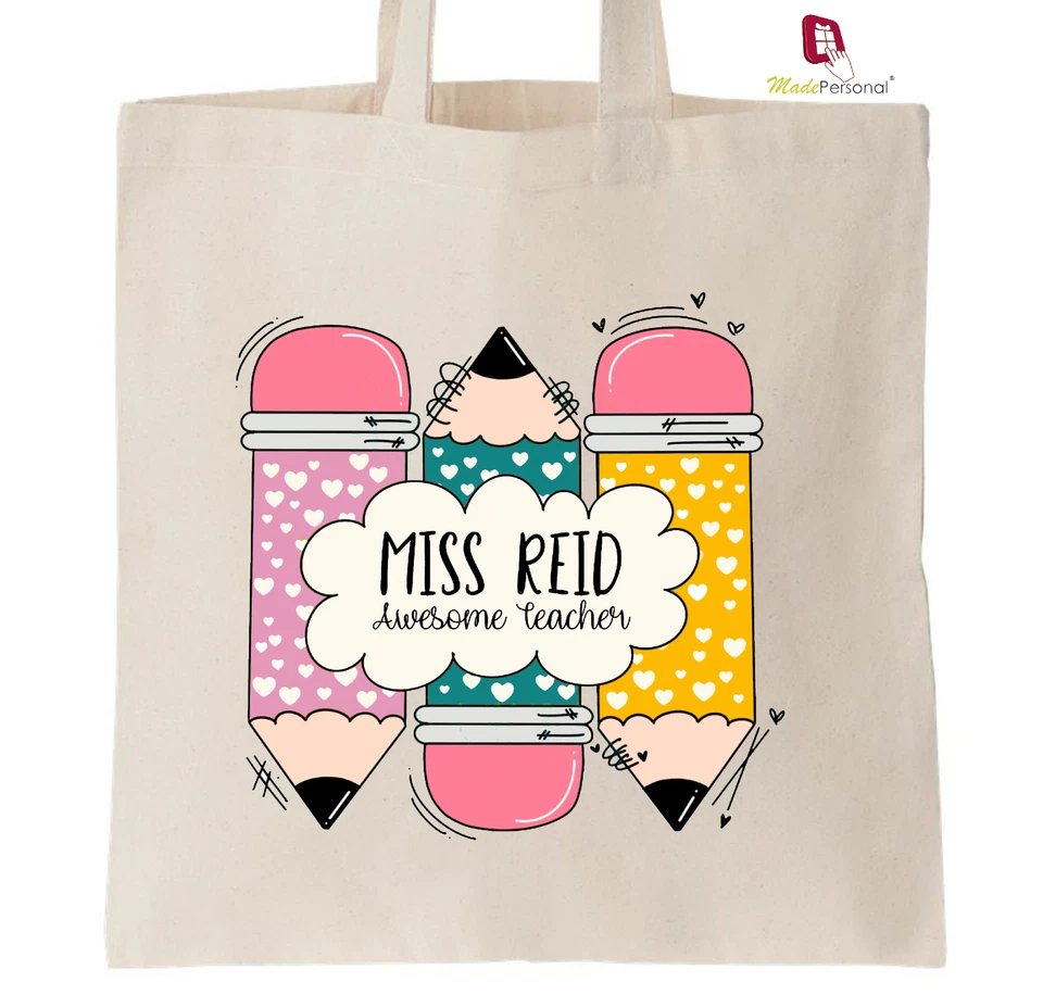 PERSONALISED Thank You Teacher School Gift Cotton Tote Bag- Pencils Design - Image 1 of 1